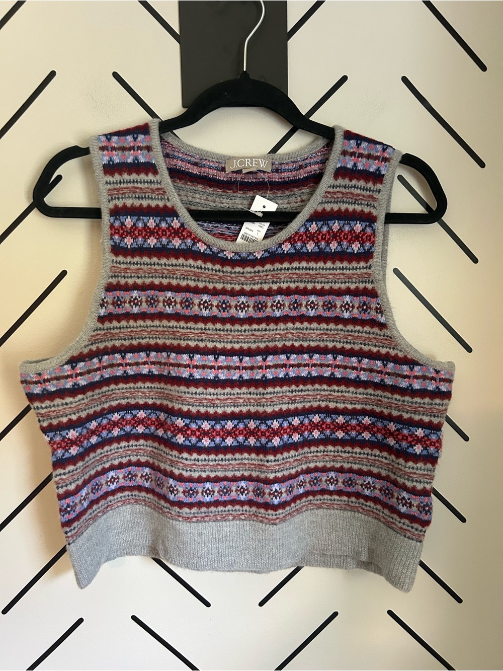 NWT J CREW merino lambs wool sweater vest fair isle sweater shell
